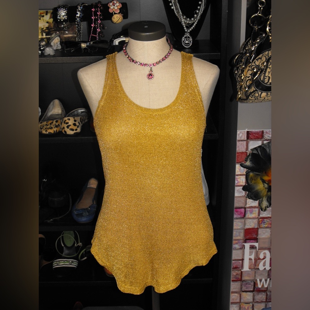 Cache Metallic Gold Scoop Neck Tank